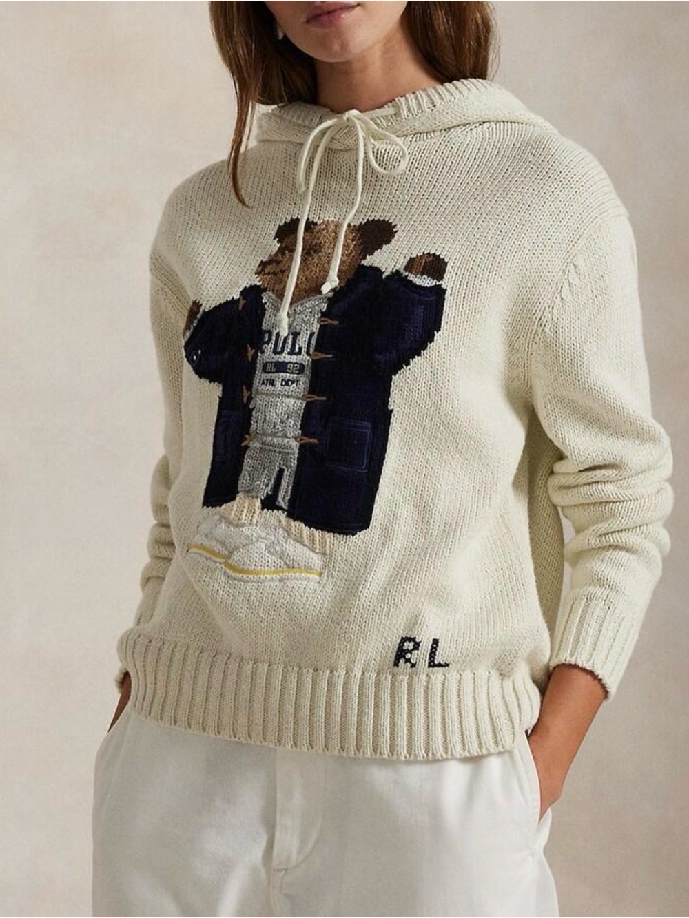 Polo Ralph Lauren Polo Bear Hooded Knit Sweater Parchment Cream Size XXL - Picture 2 of 8